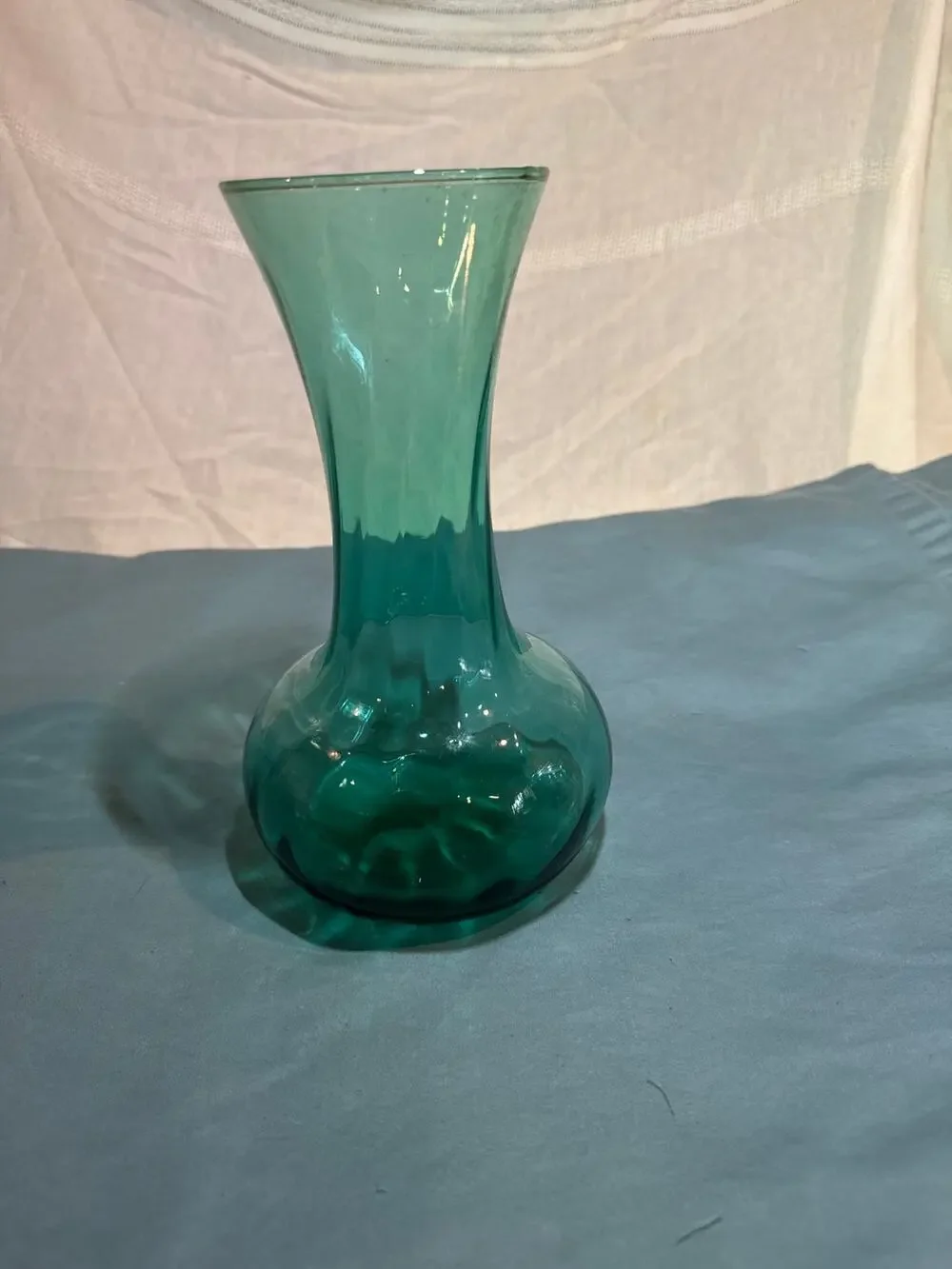 Vtg Indiana Glass Evergreen Aqua Green Bud Vase Bulbous Onion Fluted  8